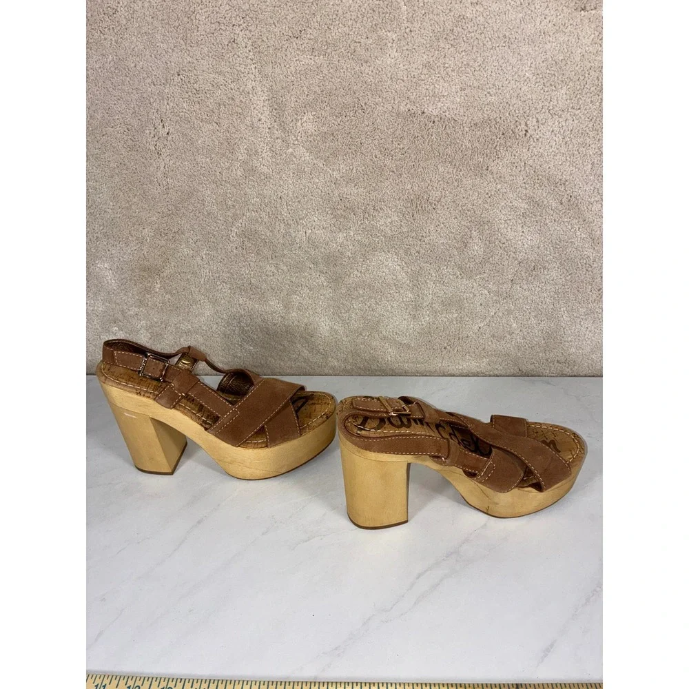 Sam Edelman Tan Platform Sandals - 9M - Mae Suede Wood Block Heel  Retro Summer